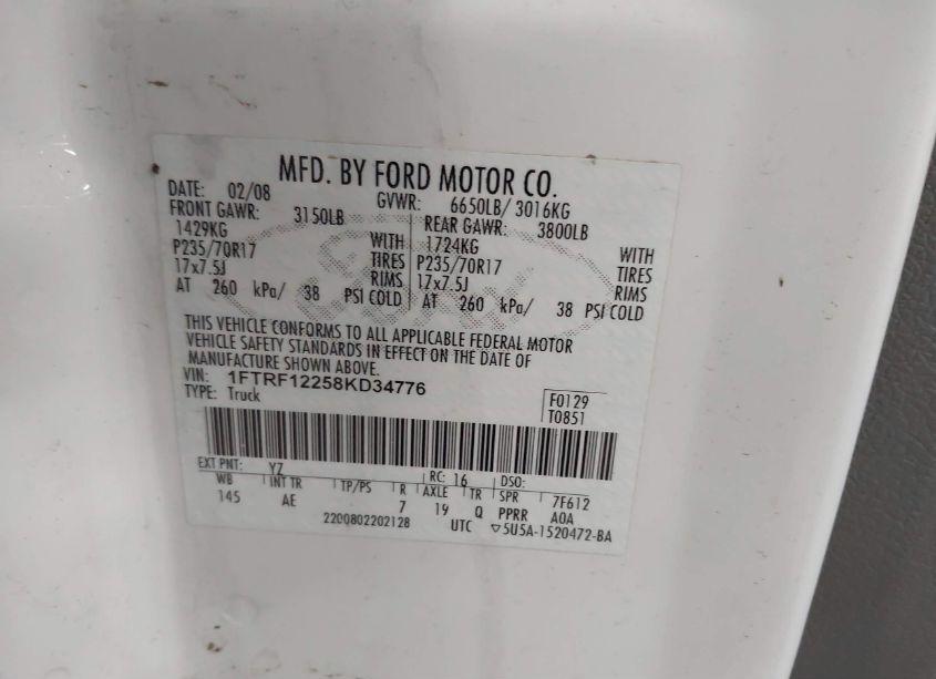 Photo 9 of 2008 Ford F-150 STX/XL/XLT (VIN 1FTRF12258KD34776)