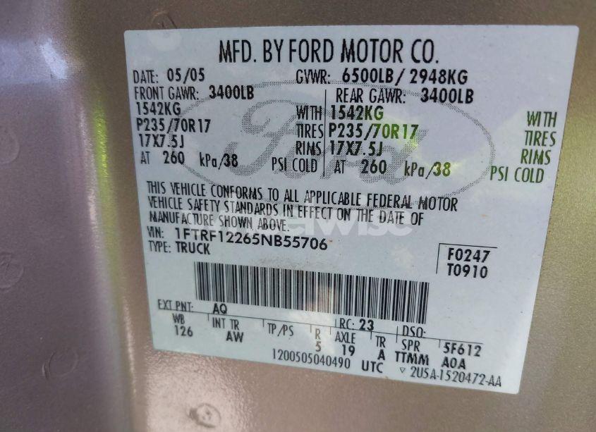 Photo 9 of 2005 Ford F-150 STX/XL/XLT (VIN 1FTRF12265NB55706)