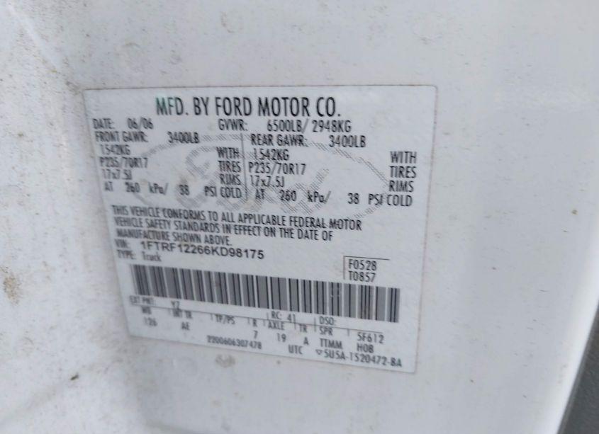 Photo 9 of 2006 Ford F-150 STX/XL/XLT (VIN 1FTRF12266KD98175)