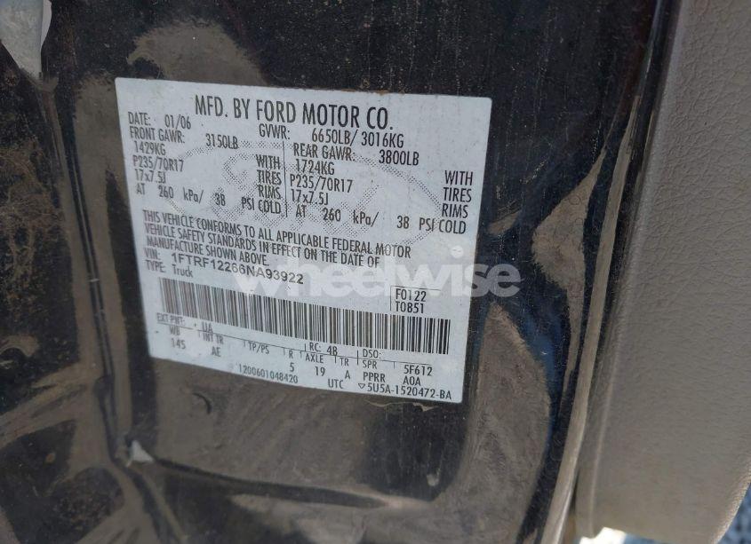 Photo 9 of 2006 Ford F-150 STX/XL/XLT (VIN 1FTRF12266NA93922)