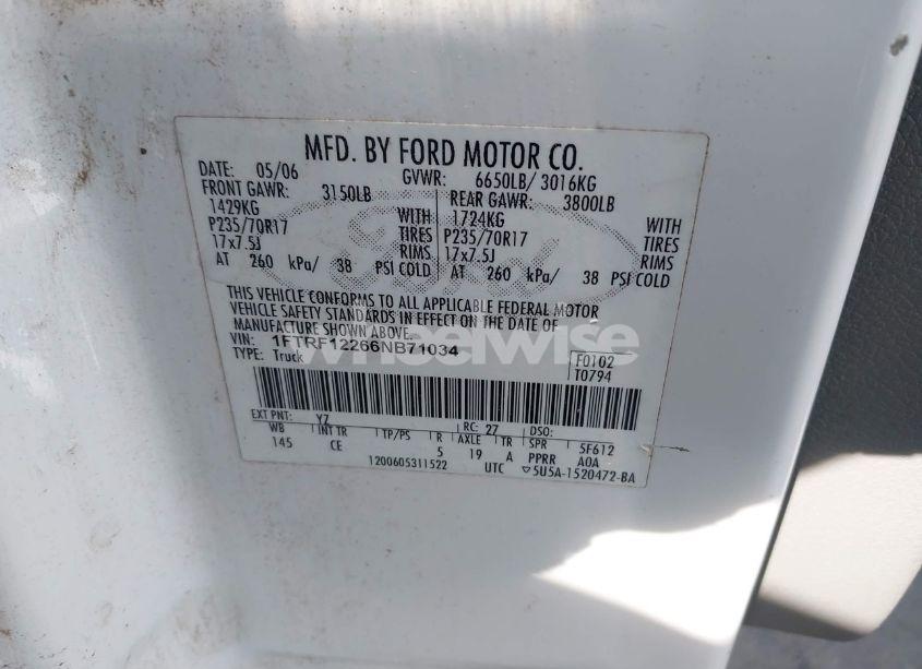 Photo 9 of 2006 Ford F-150 STX/XL/XLT (VIN 1FTRF12266NB71034)