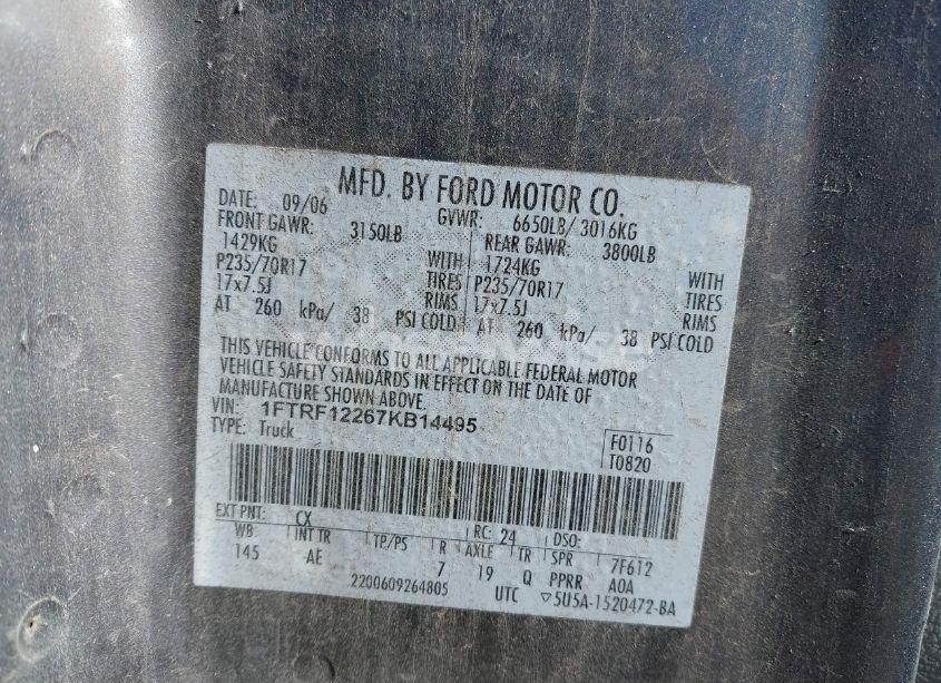 Photo 9 of 2007 Ford F-150 STX/XL/XLT (VIN 1FTRF12267KB14495)