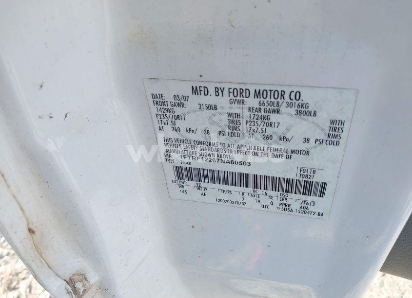 Photo 9 of 2007 Ford F-150 STX/XL/XLT (VIN 1FTRF12267NA60503)