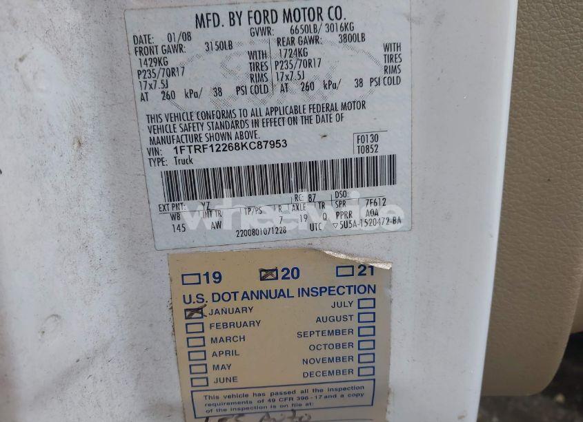 Photo 9 of 2008 Ford F-150 STX/XL/XLT (VIN 1FTRF12268KC87953)