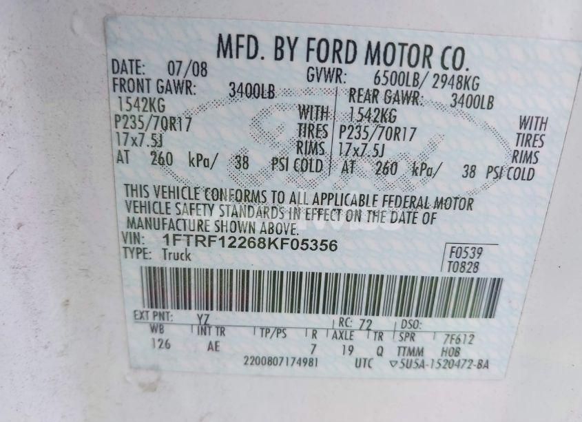Photo 9 of 2008 Ford F-150 STX/XL/XLT (VIN 1FTRF12268KF05356)
