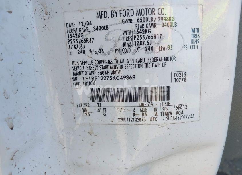 Photo 9 of 2005 Ford F-150 STX/XL/XLT (VIN 1FTRF12275KC49868)