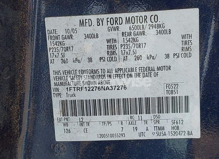 Photo 9 of 2006 Ford F-150 STX/XL/XLT (VIN 1FTRF12276NA37276)