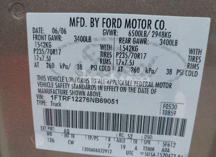 Photo 9 of 2006 Ford F-150 STX/XL/XLT (VIN 1FTRF12276NB69051)