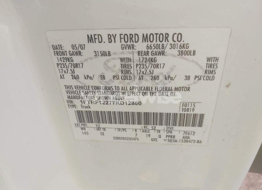 Photo 9 of 2007 Ford F-150 STX/XL/XLT (VIN 1FTRF12277KD12860)