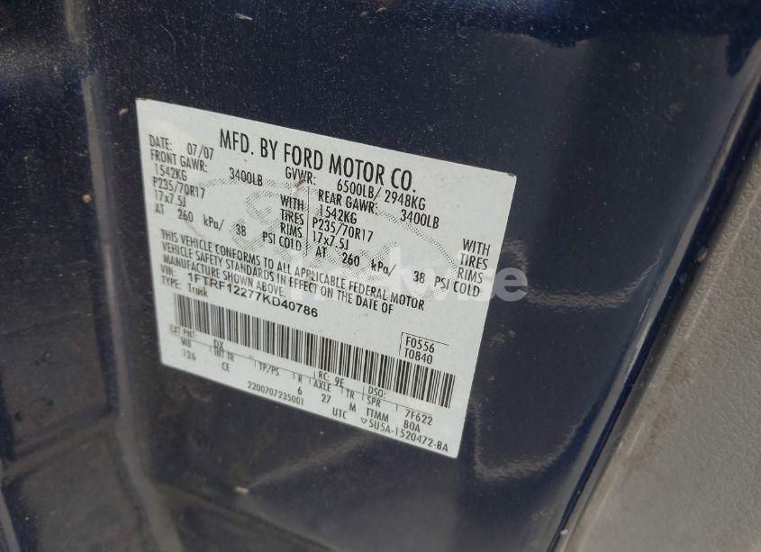 Photo 9 of 2007 Ford F-150 STX/XL/XLT (VIN 1FTRF12277KD40786)