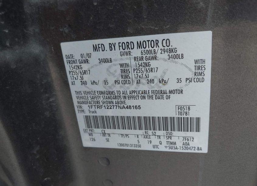 Photo 9 of 2007 Ford F-150 STX/XL/XLT (VIN 1FTRF12277NA48165)