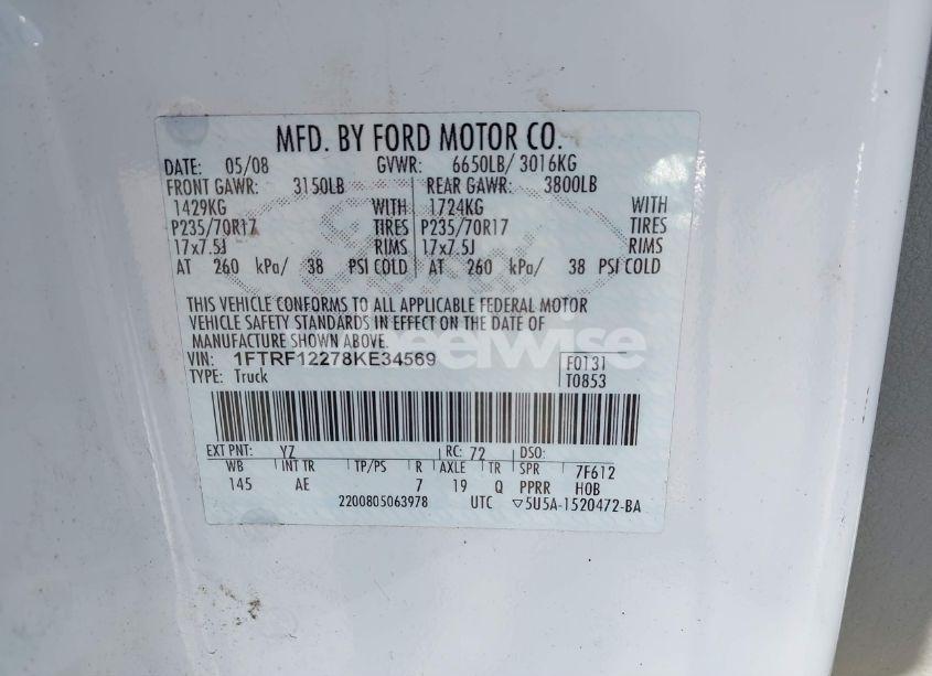 Photo 9 of 2008 Ford F-150 STX/XL/XLT (VIN 1FTRF12278KE34569)