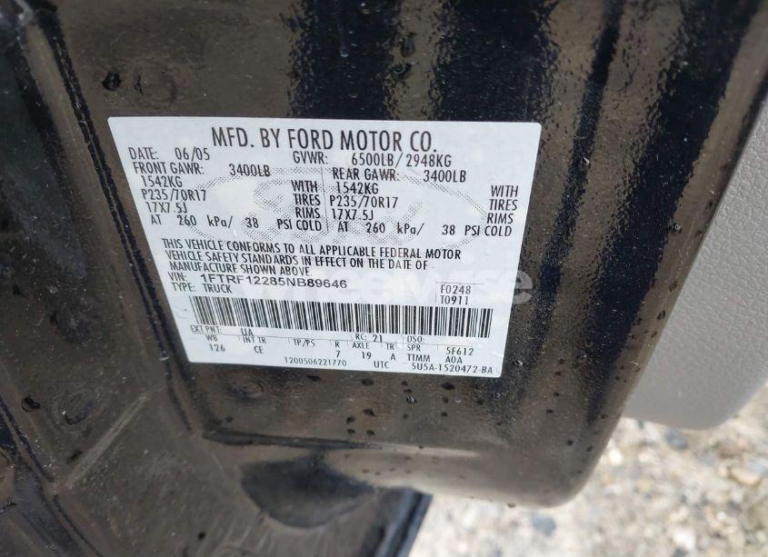 Photo 9 of 2005 Ford F-150 STX/XL/XLT (VIN 1FTRF12285NB89646)