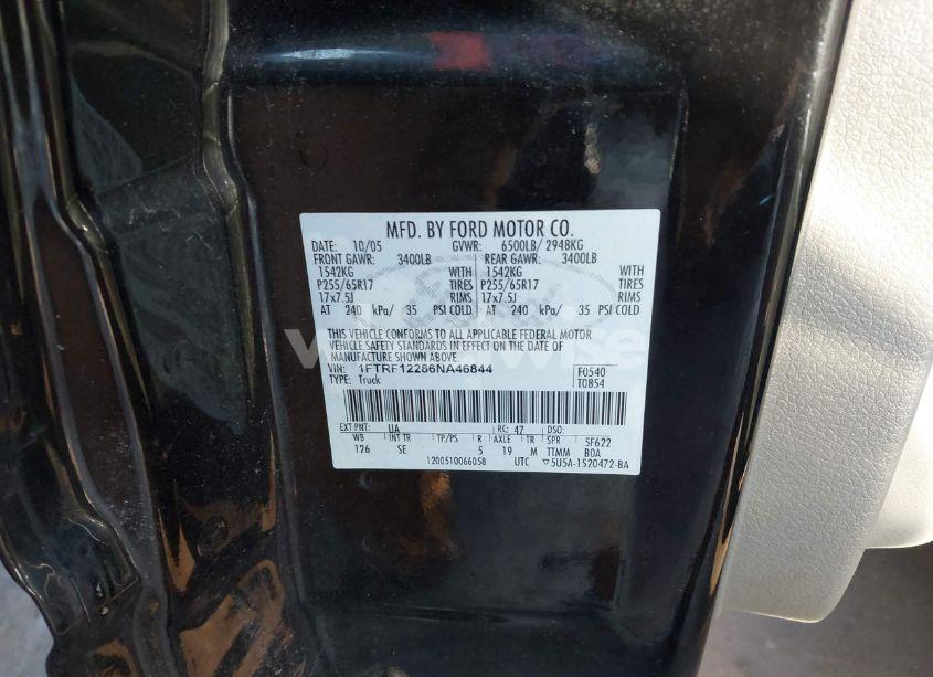 Photo 9 of 2006 Ford F-150 STX/XL/XLT (VIN 1FTRF12286NA46844)