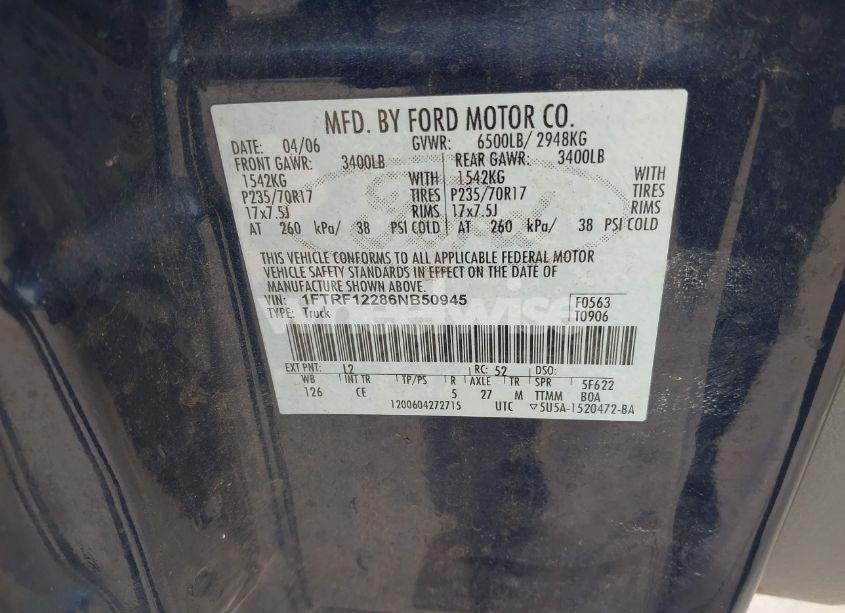 Photo 9 of 2006 Ford F-150 STX/XL/XLT (VIN 1FTRF12286NB50945)
