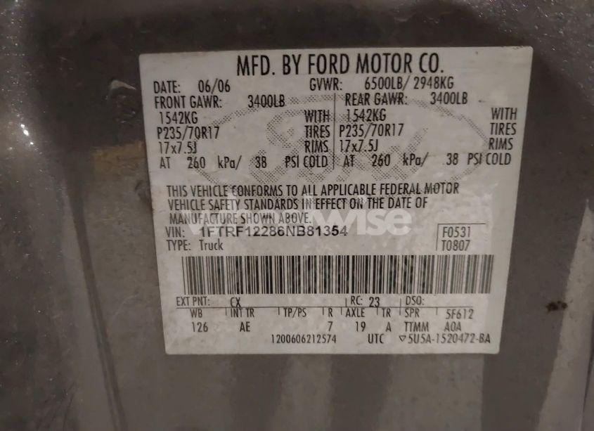 Photo 9 of 2006 Ford F-150 STX/XL/XLT (VIN 1FTRF12286NB81354)