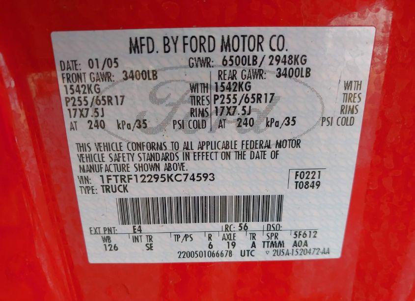 Photo 9 of 2005 Ford F-150 STX/XL/XLT (VIN 1FTRF12295KC74593)