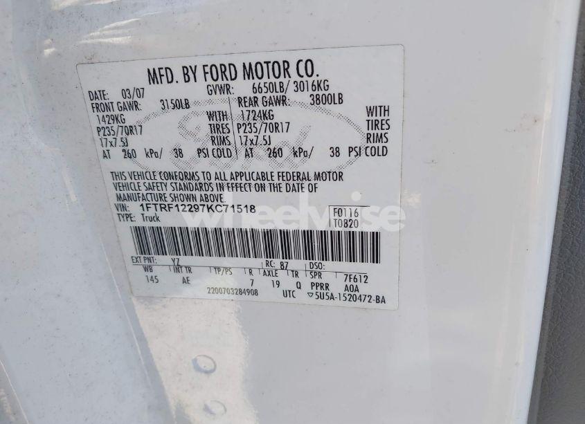 Photo 9 of 2007 Ford F-150 STX/XL/XLT (VIN 1FTRF12297KC71518)