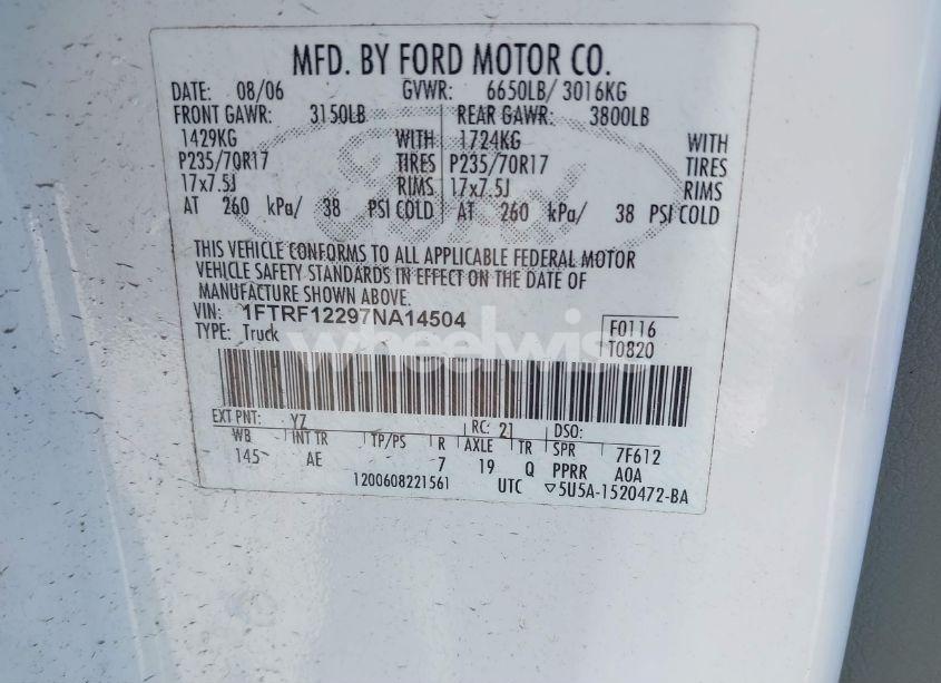 Photo 9 of 2007 Ford F-150 STX/XL/XLT (VIN 1FTRF12297NA14504)