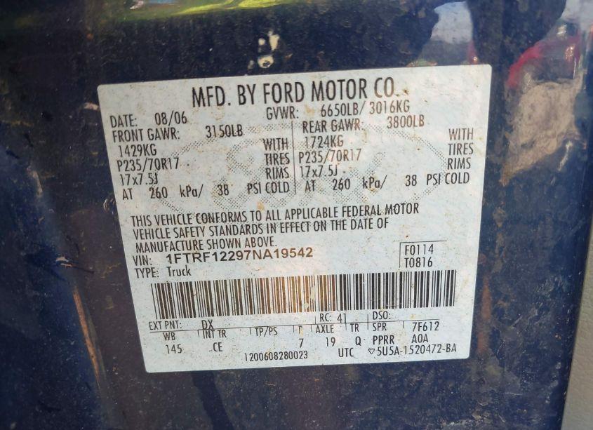 Photo 9 of 2007 Ford F-150 STX/XL/XLT (VIN 1FTRF12297NA19542)