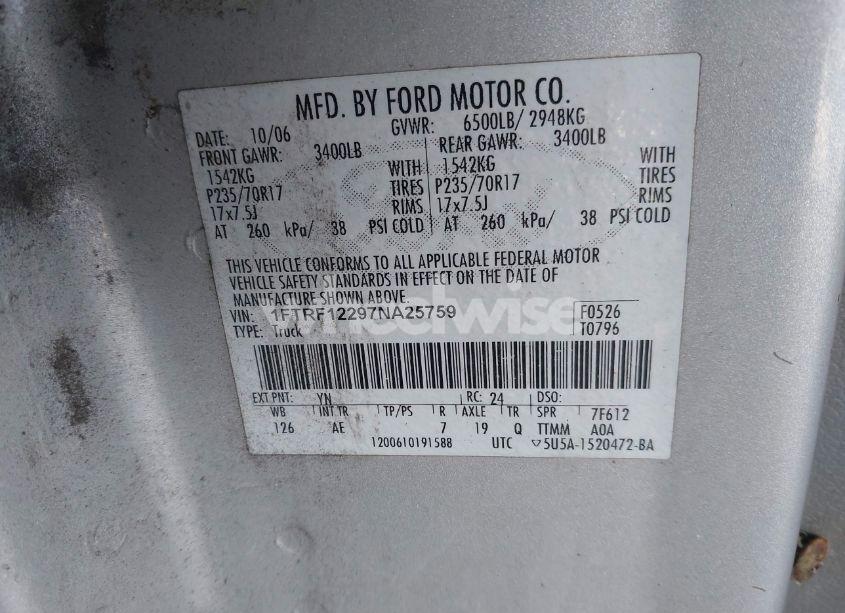 Photo 9 of 2007 Ford F-150 STX/XL/XLT (VIN 1FTRF12297NA25759)