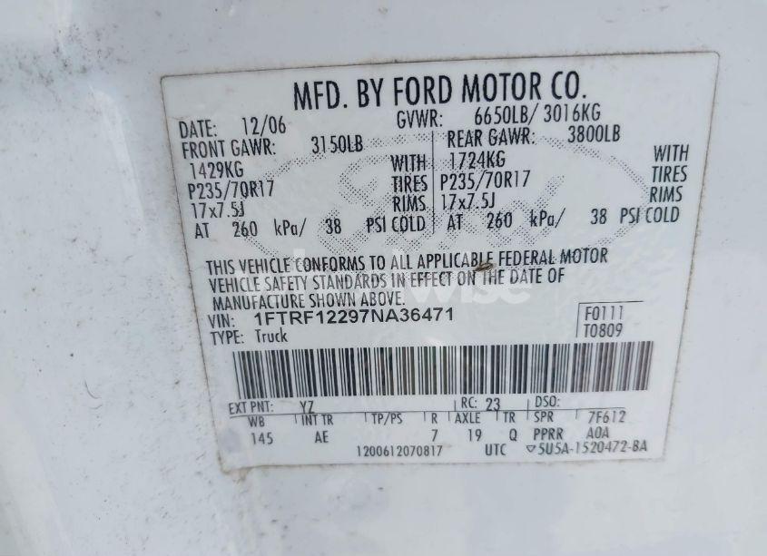 Photo 9 of 2007 Ford F-150 STX/XL/XLT (VIN 1FTRF12297NA36471)