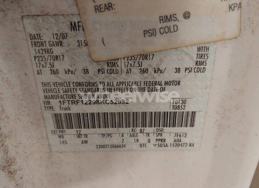 Photo 9 of 2008 Ford F-150 STX/XL/XLT (VIN 1FTRF12298KC52632)
