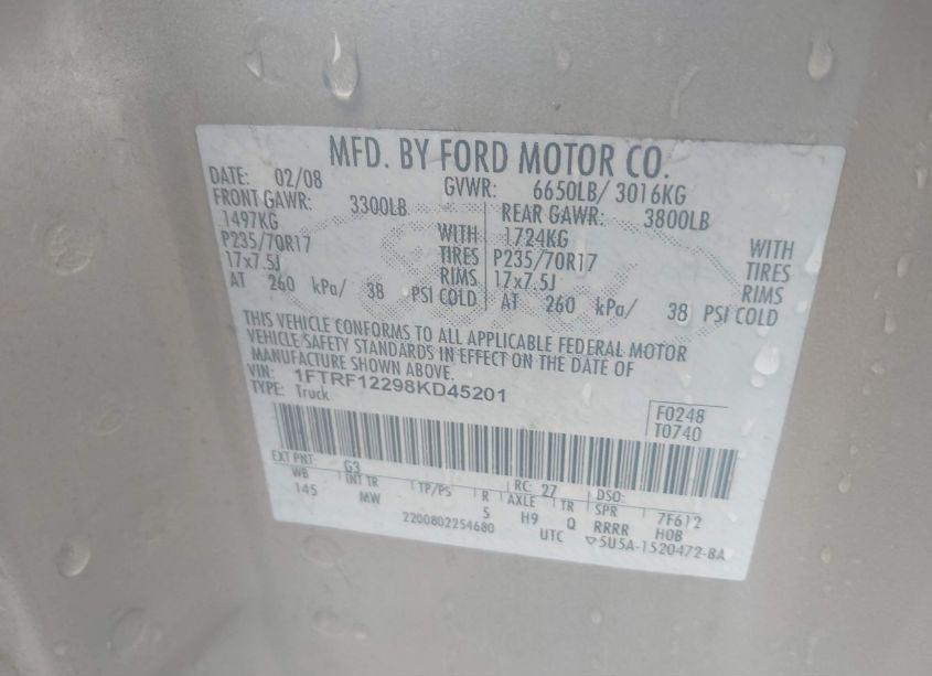 Photo 9 of 2008 Ford F-150 STX/XL/XLT (VIN 1FTRF12298KD45201)