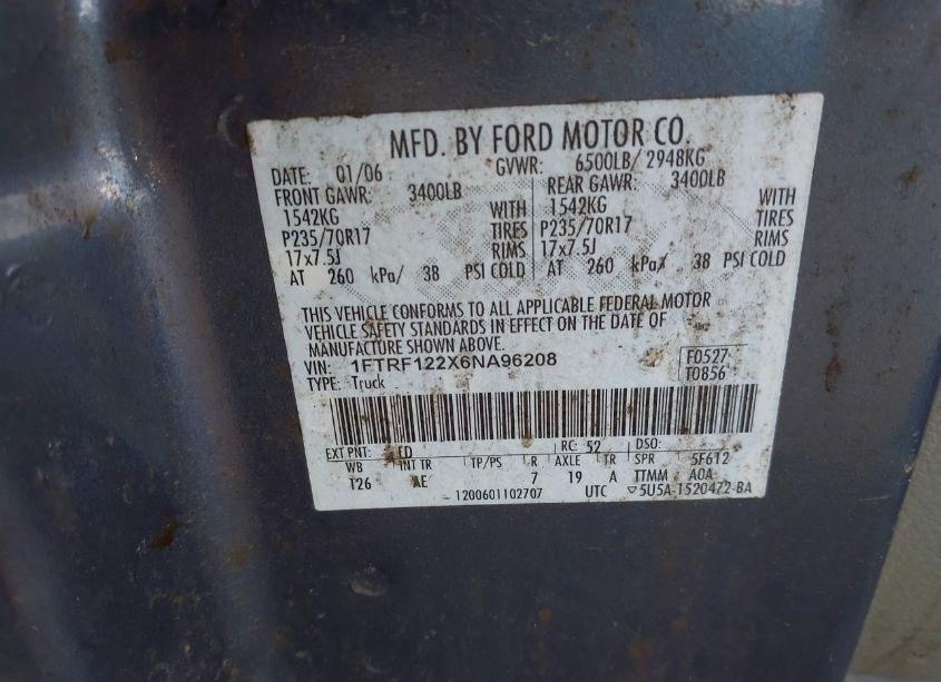 Photo 9 of 2006 Ford F-150 STX/XL/XLT (VIN 1FTRF122X6NA96208)