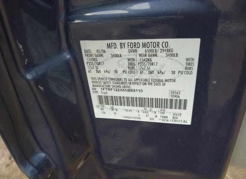 Photo 9 of 2006 Ford F-150 STX/XL/XLT (VIN 1FTRF122X6NB65110)