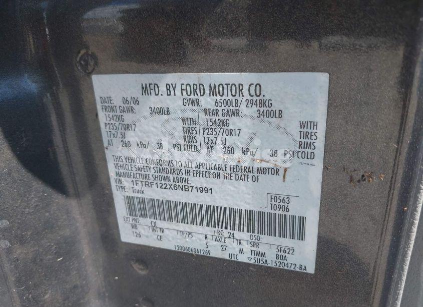 Photo 9 of 2006 Ford F-150 STX/XL/XLT (VIN 1FTRF122X6NB71991)