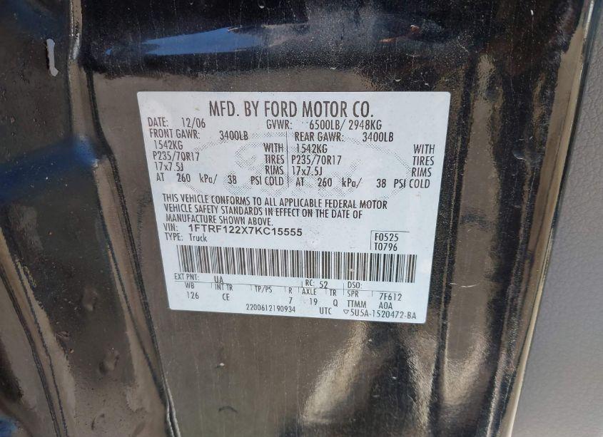 Photo 9 of 2007 Ford F-150 STX/XL/XLT (VIN 1FTRF122X7KC15555)