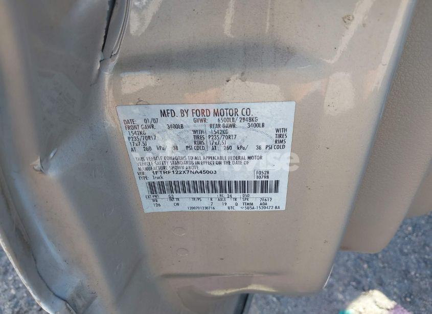 Photo 9 of 2007 Ford F-150 STX/XL/XLT (VIN 1FTRF122X7NA45003)