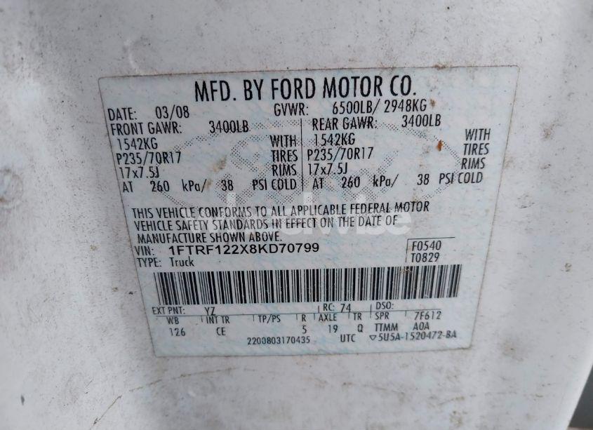 Photo 9 of 2008 Ford F-150 XL (VIN 1FTRF122X8KD70799)