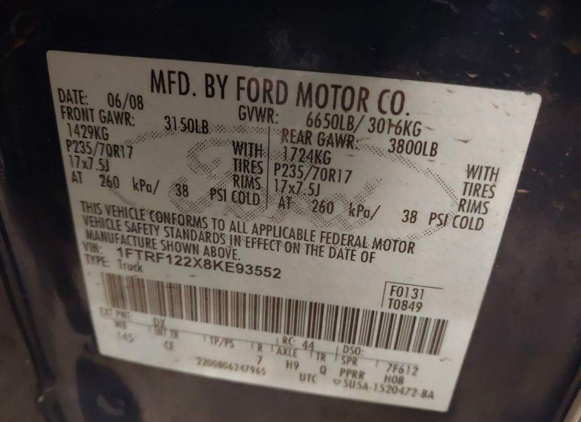 Photo 9 of 2008 Ford F-150 STX/XL/XLT (VIN 1FTRF122X8KE93552)