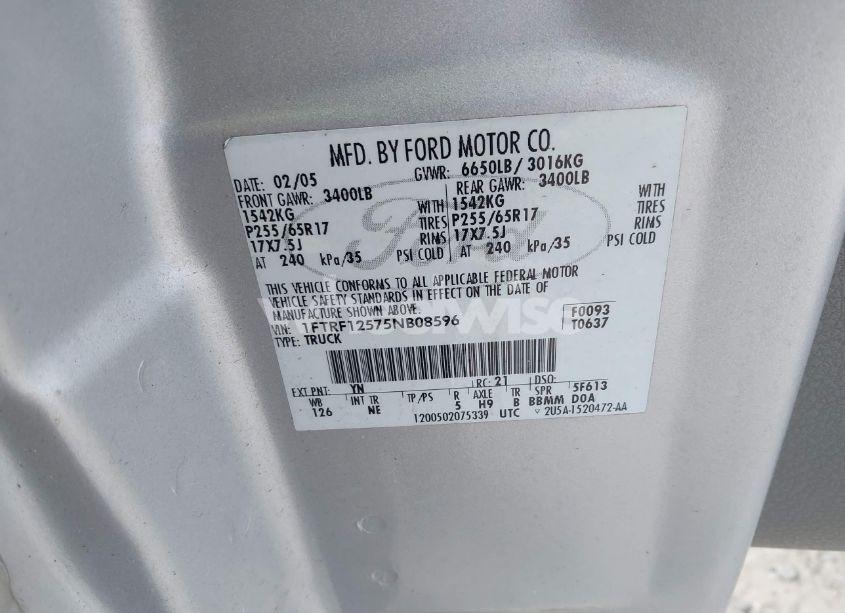 Photo 9 of 2005 Ford F-150 XL/XLT (VIN 1FTRF12575NB08596)