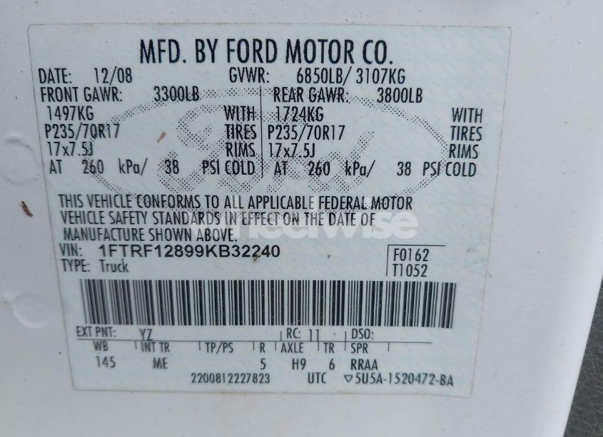 Photo 9 of 2009 Ford F-150 XL/XLT (VIN 1FTRF12899KB32240)