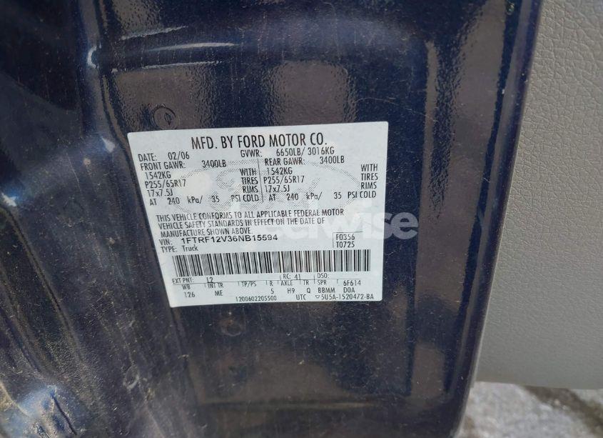 Photo 9 of 2006 Ford F-150 XL/XLT (VIN 1FTRF12V36NB15594)