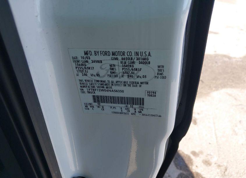 Photo 9 of 2004 Ford F-150 STX/XL/XLT (VIN 1FTRF12W04NA56350)