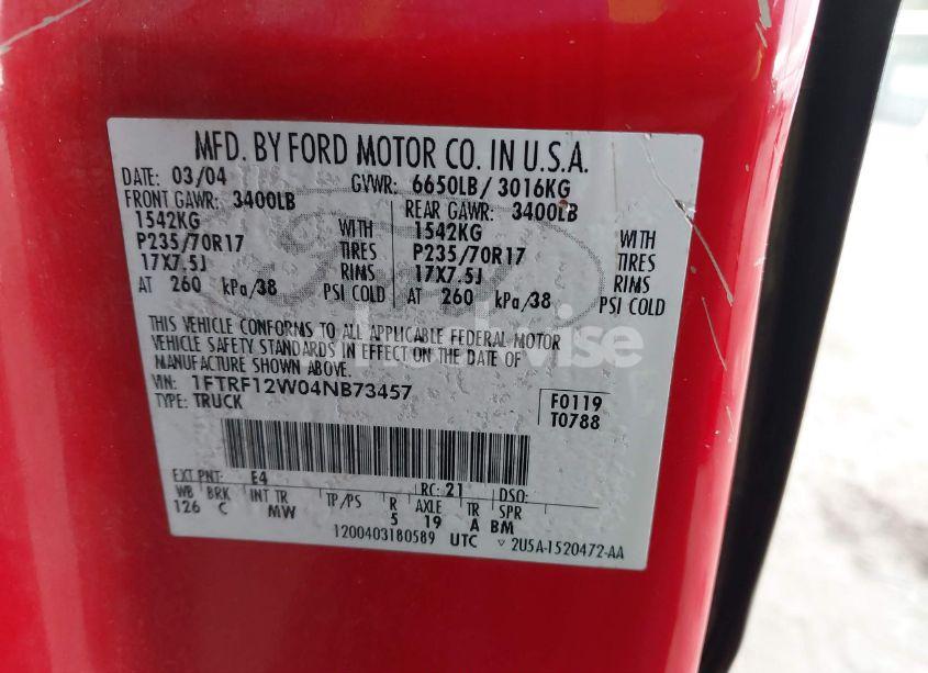 Photo 9 of 2004 Ford F-150 STX/XL/XLT (VIN 1FTRF12W04NB73457)