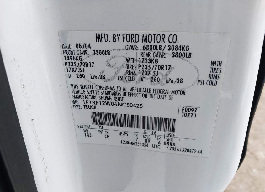 Photo 9 of 2004 Ford F-150 STX/XL/XLT (VIN 1FTRF12W04NC50425)