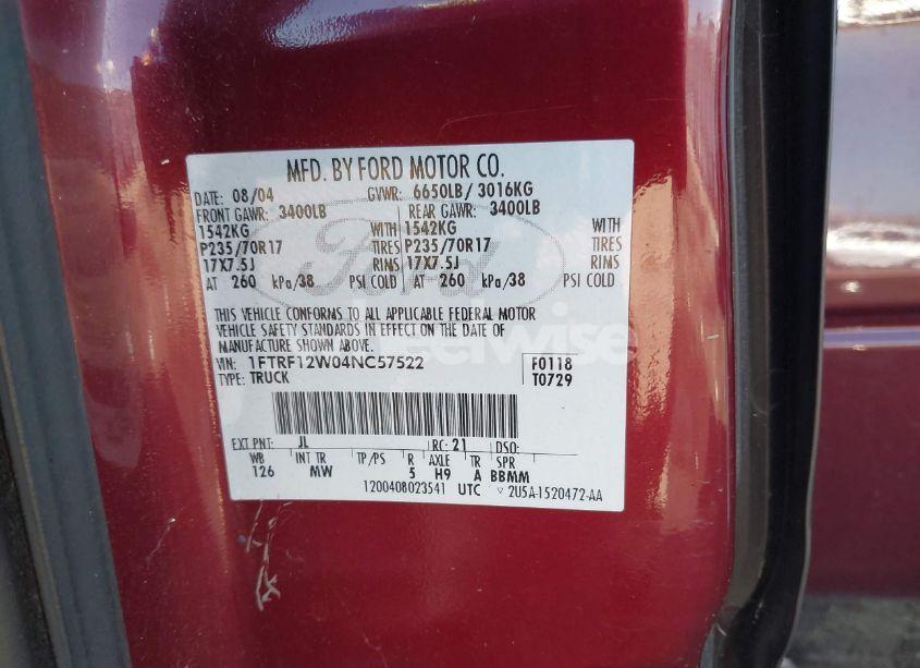 Photo 9 of 2004 Ford F-150 STX/XL/XLT (VIN 1FTRF12W04NC57522)