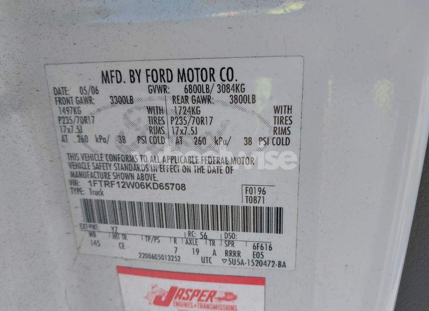 Photo 9 of 2006 Ford F-150 STX/XL/XLT (VIN 1FTRF12W06KD65708)