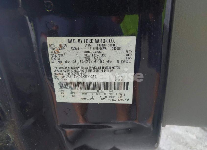 Photo 9 of 2008 Ford F-150 FX2/STX/XL/XLT (VIN 1FTRF12W08KE33282)