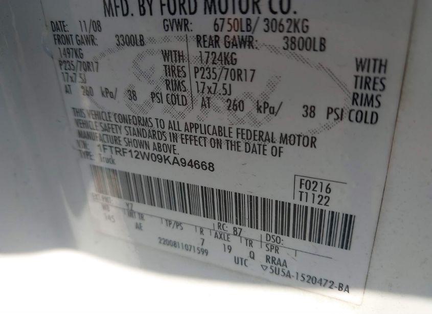 Photo 9 of 2009 Ford F-150 STX/XL/XLT (VIN 1FTRF12W09KA94668)