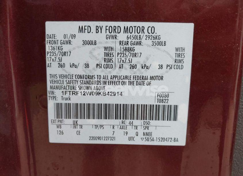 Photo 9 of 2009 Ford F-150 STX/XL/XLT (VIN 1FTRF12W09KB42914)