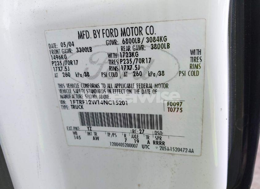 Photo 9 of 2004 Ford F-150 STX/XL/XLT (VIN 1FTRF12W14NC15201)