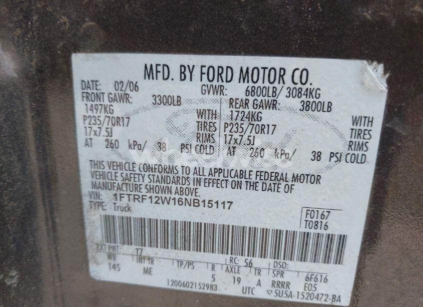 Photo 9 of 2006 Ford F-150 STX/XL/XLT (VIN 1FTRF12W16NB15117)