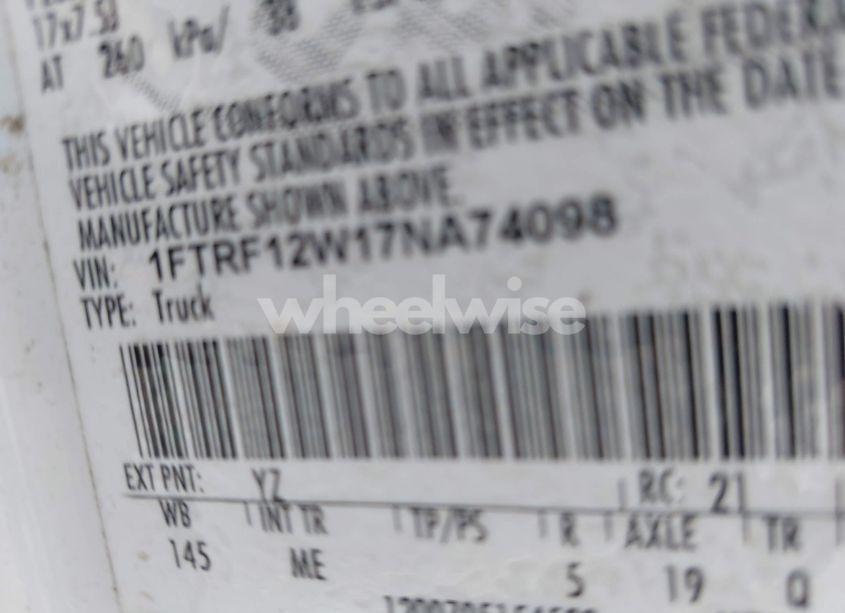 Photo 9 of 2007 Ford F-150 STX/XL/XLT (VIN 1FTRF12W17NA74098)