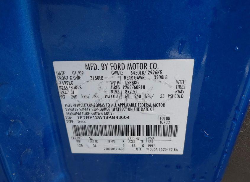 Photo 9 of 2009 Ford F-150 STX/XL/XLT (VIN 1FTRF12W19KB43604)